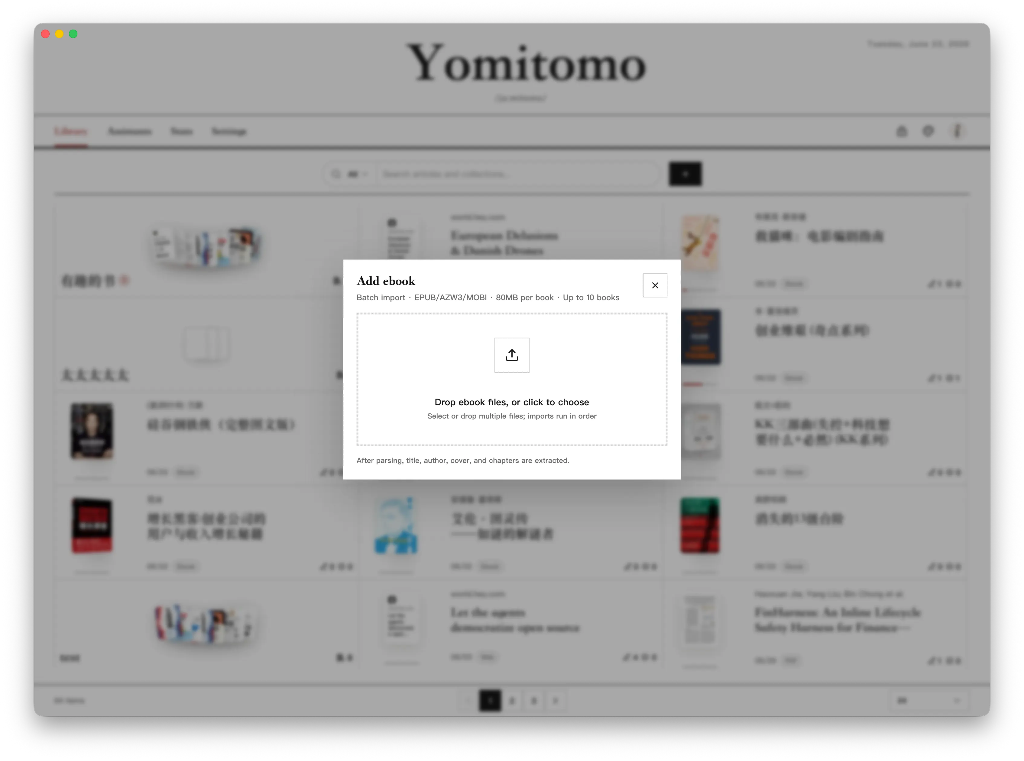 Yomitomo import an ebook