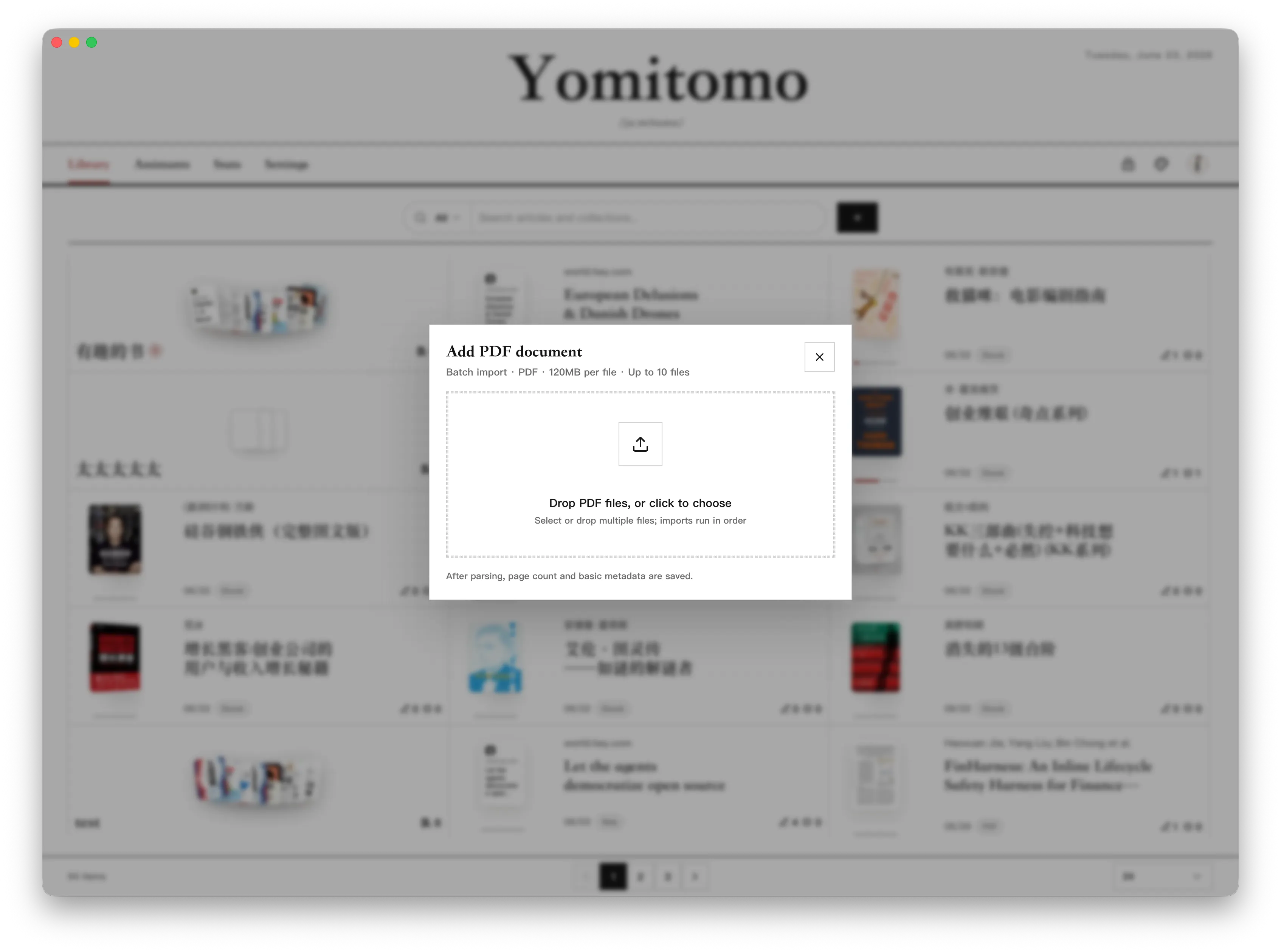 Yomitomo import a PDF